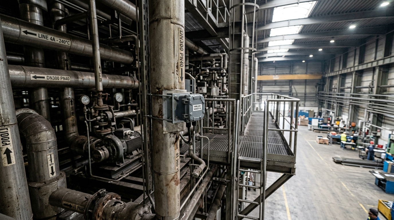 Sensor box attached to a pipe